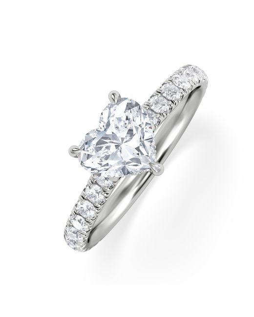 The Diamond Store White Amora Heart 1.47Ct Hidden Halo Lab Diamond Engagement Ring With Side Stones Set
