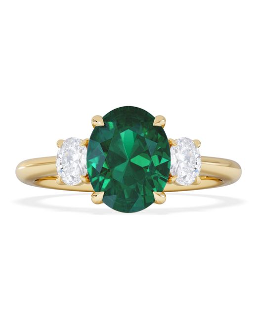 The Diamond Store Green Solene 2.00Ct Oval Lab Emerald And Lab Diamond 3 Stone Engagement Ring