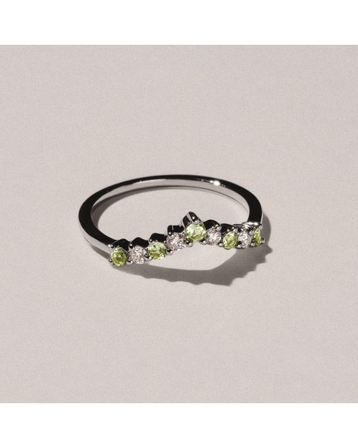 The Diamond Store White Starlit Peridot And Lab Diamond Wishbone Ring