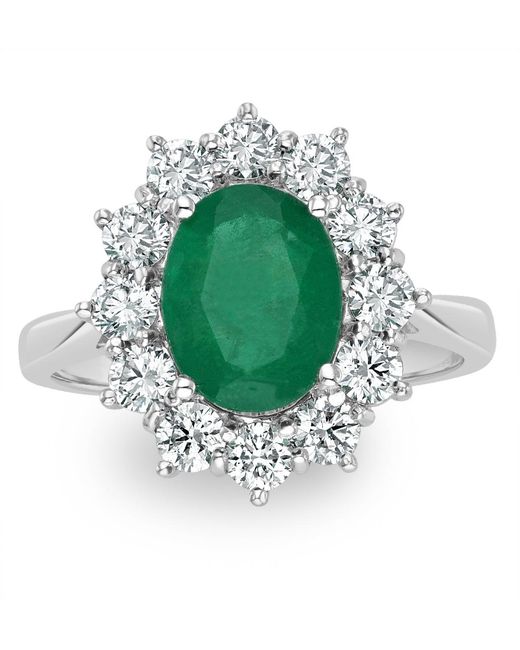 The Diamond Store Green Emerald 1.95Ct And Diamond 1.00Ct Cluster Ring