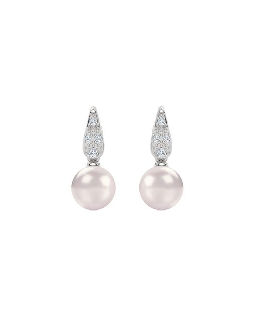 The Diamond Store White Eden 5.70Ct Round Pearl And Lab Diamond Stud Earrings
