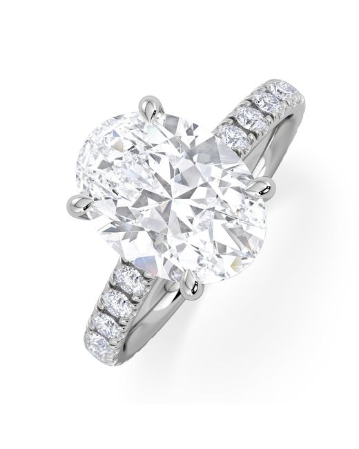 The Diamond Store White Amora Oval 3.00Ct Hidden Halo Lab Diamond Engagement Ring With Side Stones Set