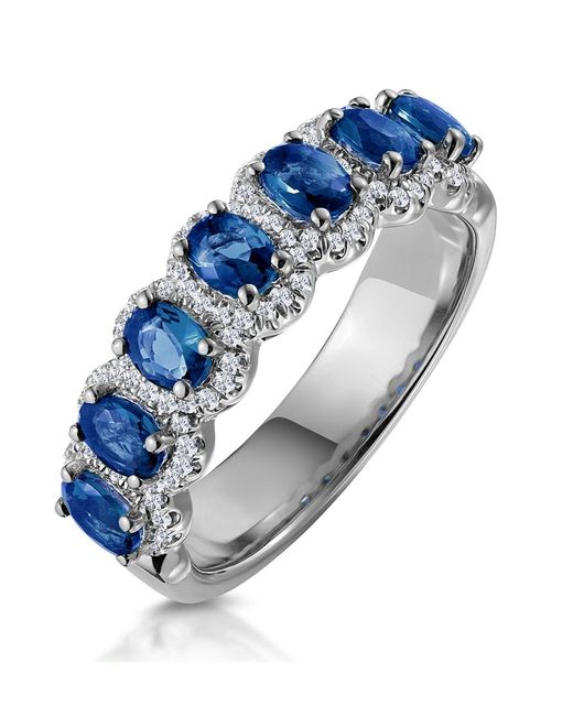 The Diamond Store Blue Sapphire And Diamond Halo Asteria Eternity Ring