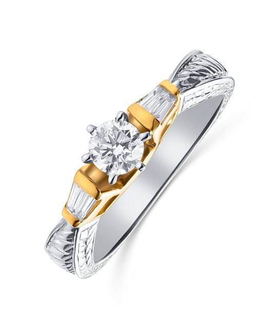 The Diamond Store Metallic 18K Ring Two Tone Lab Diamond Set Pattern Shank (0.55Ct)