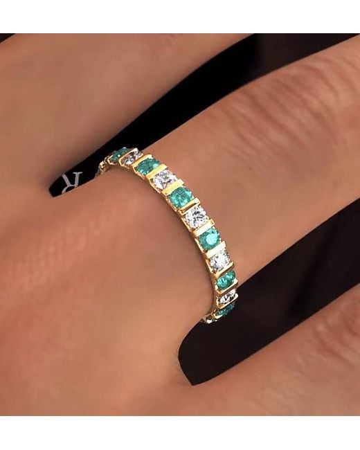 The Diamond Store Yellow Hannah 18K Emerald 0.70Ct And H/Si 2Ct Diamond Eternity Ring