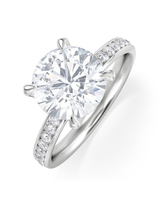 The Diamond Store White Origin 3.30Ct Round Cut Lab Diamond Solitaire Engagement Ring With Side Stones