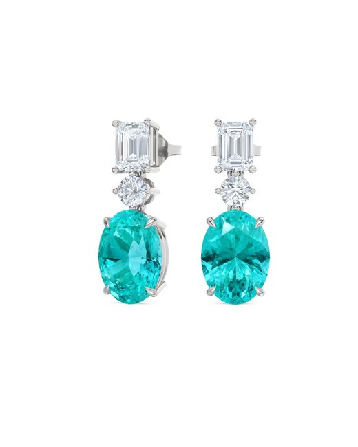 The Diamond Store Blue 10.00Ct Oval Cut Lab Paraíba Yag Drop Earrings