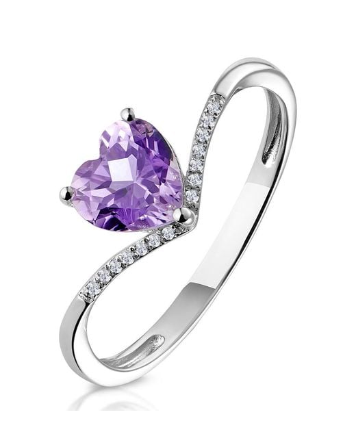 The Diamond Store Purple Heart Amethyst And Diamond Stellato Ring