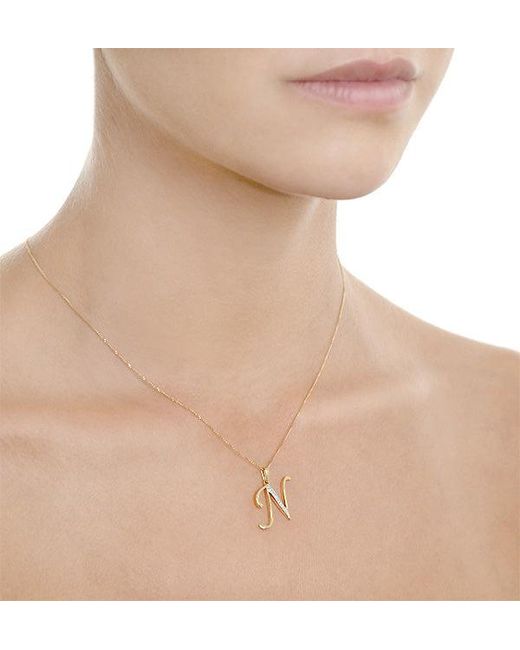 The Diamond Store Metallic Initial 'N' 0.05Ct Lab Diamond Pendant Necklace