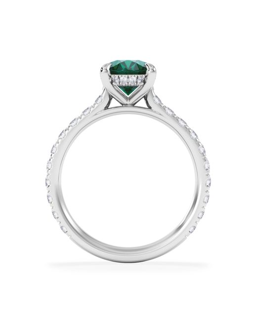 The Diamond Store Green Amora Gem 2.00Ct Oval Cut Lab Emerald Hidden Halo Engagement Ring With Side Stones