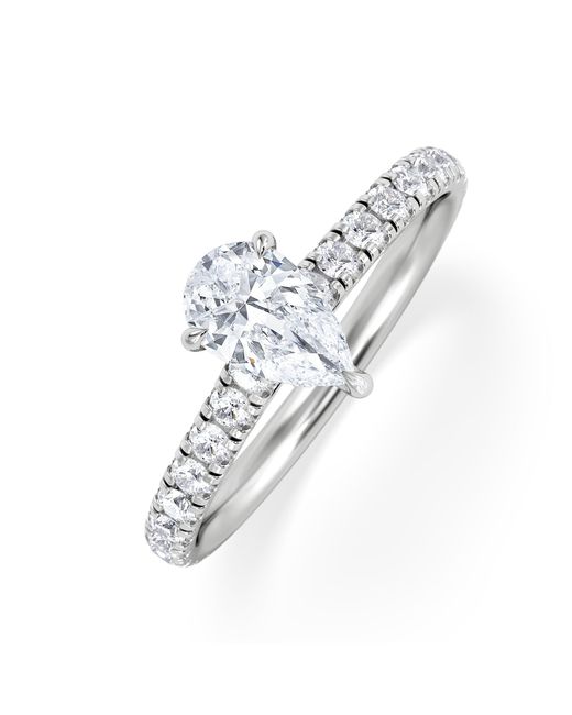The Diamond Store White Amora Pear 0.97Ct Hidden Halo Lab Diamond Engagement Ring With Side Stones Set