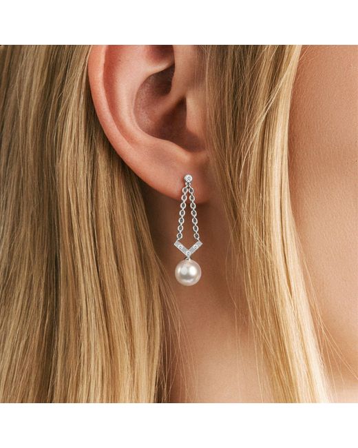 The Diamond Store White Eden 7.5Mm Round Pearl And Lab Diamond Drop Earrings