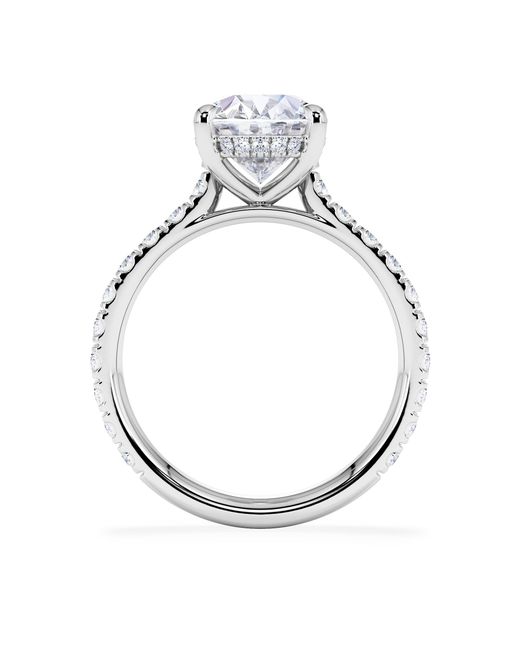 The Diamond Store White Amora Oval 3.00Ct Hidden Halo Lab Diamond Engagement Ring With Side Stones Set