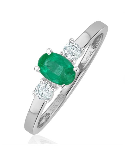 The Diamond Store Green Emerald 6 X 4Mm And Diamond 18K Ring N4314Y