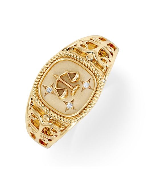 The Diamond Store Metallic Libra Zodiac 0.01Ct Lab Diamond Signet Ring