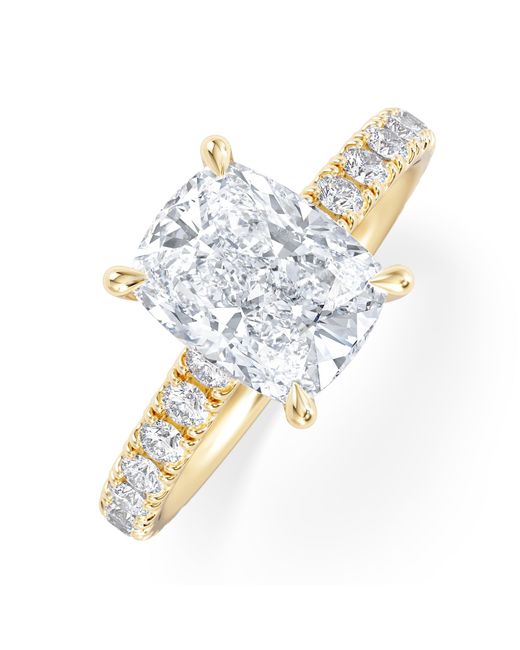The Diamond Store Blue Amora 2.00Ct Elongated Cushion Cut Lab Diamond Hidden Halo Engagement Ring With Side Stones
