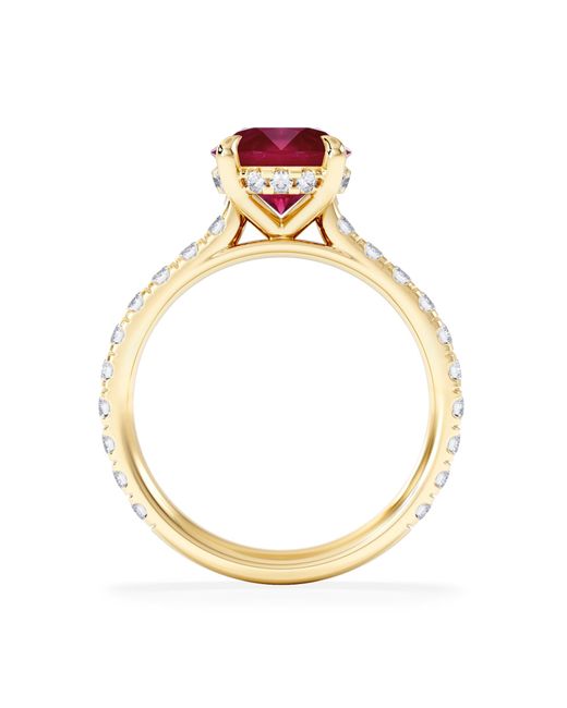 The Diamond Store Red Amora Gem 2.00Ct Round Cut Lab Ruby Hidden Halo Engagement Ring With Side Stones