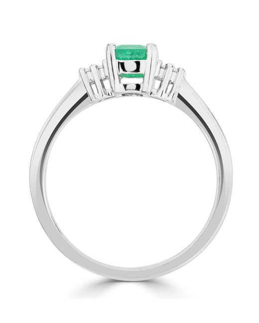 The Diamond Store Green Emerald 6 X 4Mm And Diamond 18K Ring