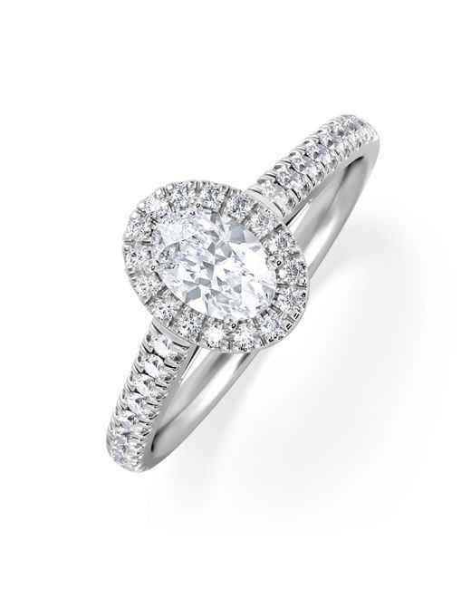 The Diamond Store White Georgina Lab Oval Diamond Halo Engagement Ring 18K 1.00Ct F/Vs1
