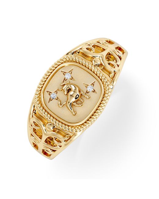 The Diamond Store Metallic Taurus Zodiac 0.01Ct Lab Diamond Signet Ring