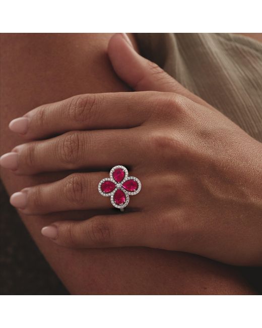 The Diamond Store Pink Bloom 3.30Ct Lab Ruby And Lab Diamond Ring