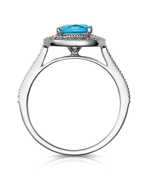 The Diamond Store Blue 2.50Ct Cushion Topaz Lab Diamond Halo Asteria Ring 9K