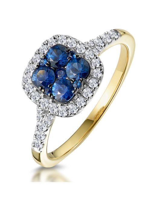 The Diamond Store Blue Sapphire And Diamond Halo Square Ring