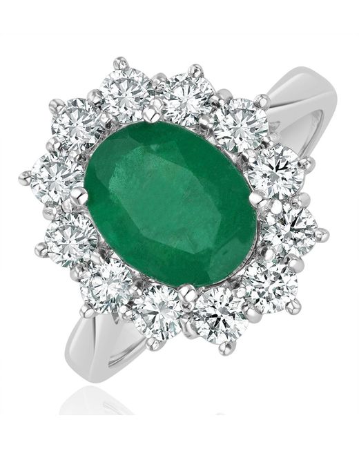 The Diamond Store Green Emerald 1.95Ct And Diamond 1.00Ct Cluster Ring
