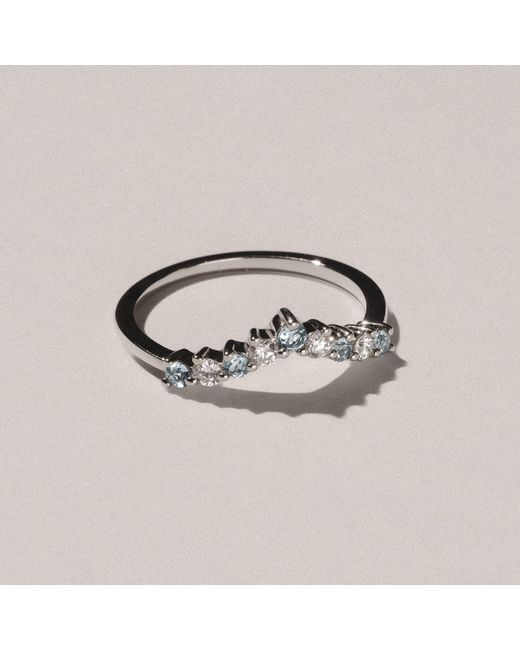 The Diamond Store White Starlit Aquamarine And Lab Diamond Wishbone Ring