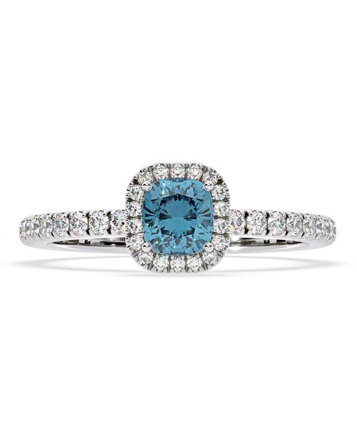 The Diamond Store Blue Beatrice Lab Diamond 1.00Ct Cushion Halo Ring