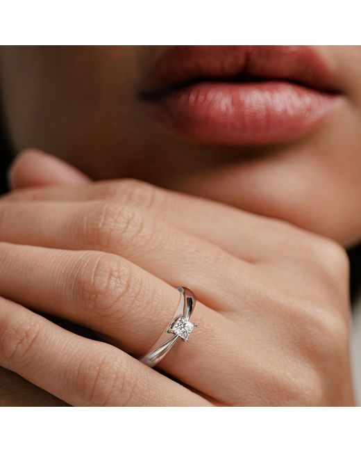The Diamond Store White Naomi Princess Cut Lab Diamond Engagement Ring 0.33Ct H/Si