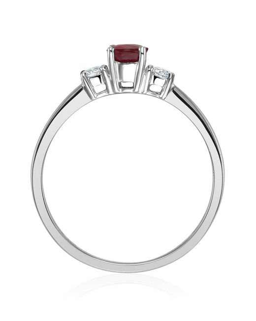 The Diamond Store Red Ruby 6 X 4Mm And Diamond 18K Ring N4313Y