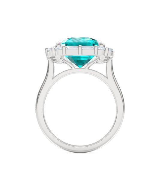 The Diamond Store Blue 7.00Ct Emerald Cut Lab Paraíba Yag Halo Ring