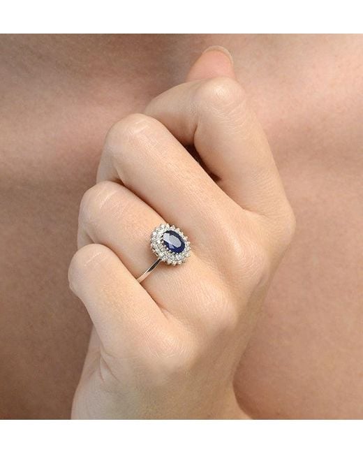The Diamond Store White Sapphire 7 X 5Mm And Diamond 18K Ring Fet35-Uy