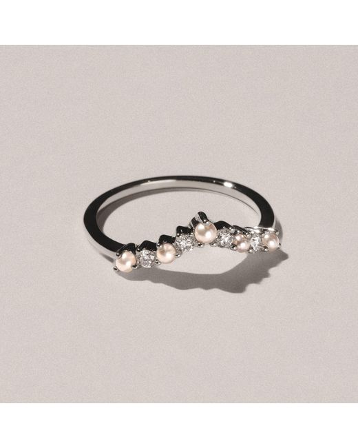 The Diamond Store White Starlit Pearl And Lab Diamond Wishbone Ring