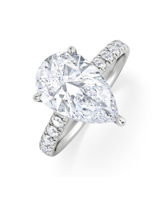 The Diamond Store White Amora Pear 3.36Ct Hidden Halo Lab Diamond Engagement Ring With Side Stones Set