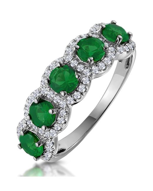 The Diamond Store Green Emerald And Diamond Halo 5 Stone Asteria Ring
