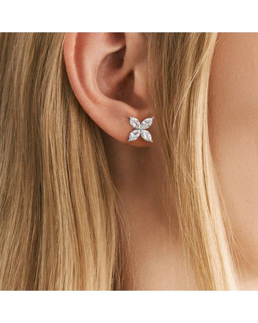 The Diamond Store Metallic Luxe Floral 2.00Ct Marquise Cut Lab Diamond Stud Earrings