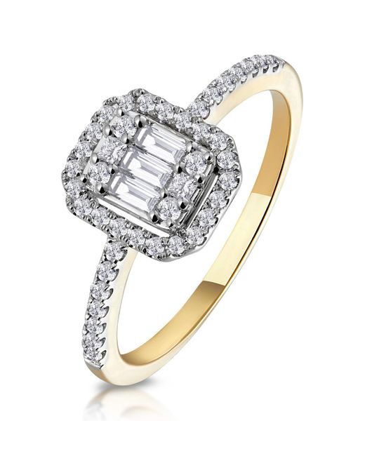 The Diamond Store Metallic 0.40Ct Halo Baguette Diamond Ring Asteria Collection