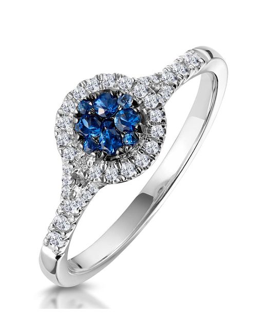 The Diamond Store Blue Sapphire And Diamond Halo Circle Ring 18Kw