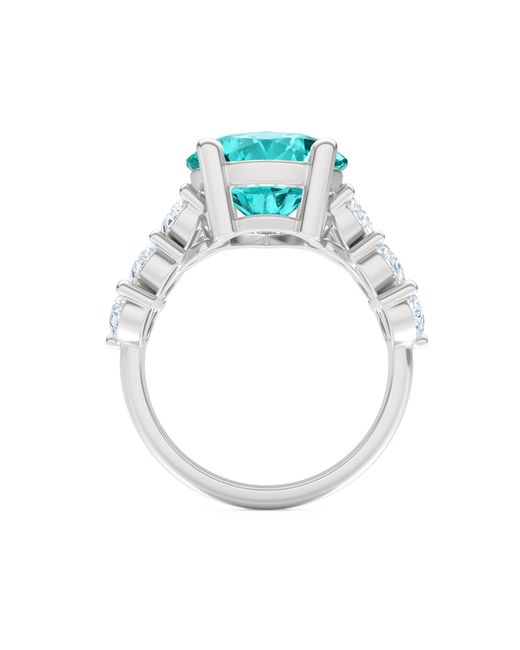 The Diamond Store Blue 7.00Ct Pear Cut Lab Paraíba Yag Ring With Lab Diamond Shoulders