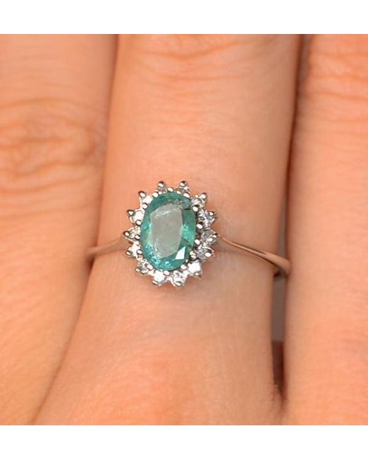 The Diamond Store Green Emerald 0.83Ct And Diamond 9K Ring