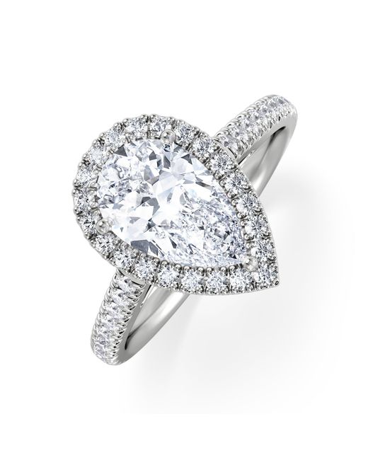 The Diamond Store White Diana Lab Diamond Pear Halo Engagement Ring 2.10Ct F/Vs1