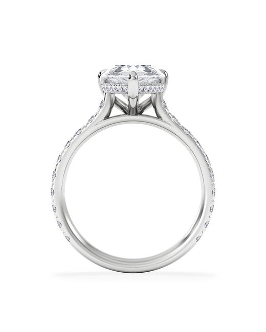 The Diamond Store White Amora Pear 3.36Ct Hidden Halo Lab Diamond Engagement Ring With Side Stones Set