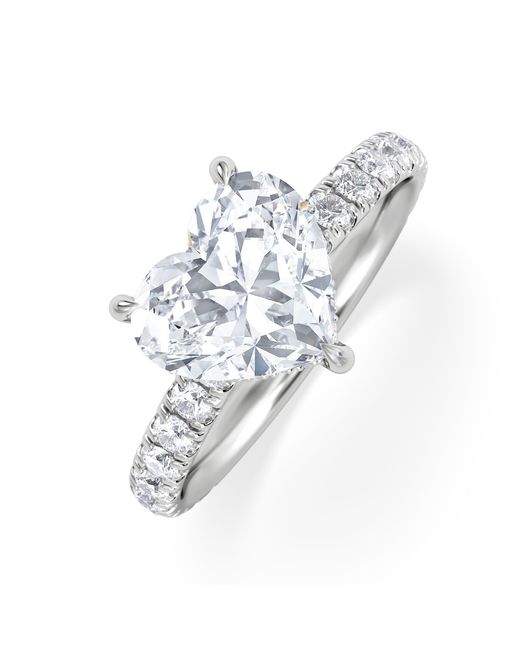The Diamond Store White Amora Heart 2.55Ct Hidden Halo Lab Diamond Engagement Ring With Side Stones Set