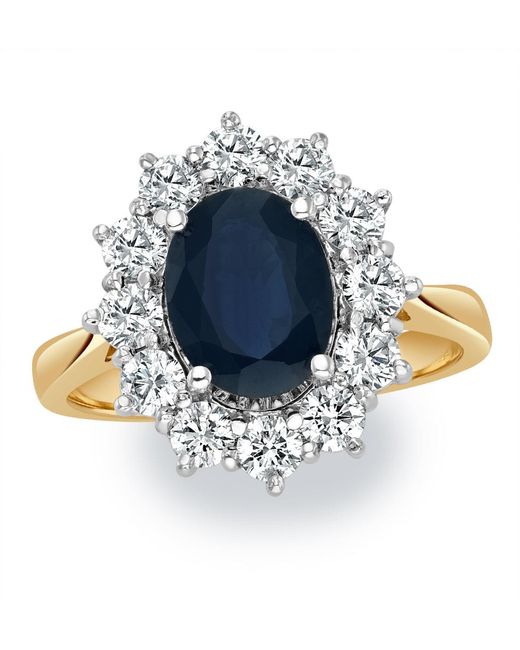 The Diamond Store Blue Sapphire 2.3Ct And Diamond 1Ct Cluster Ring