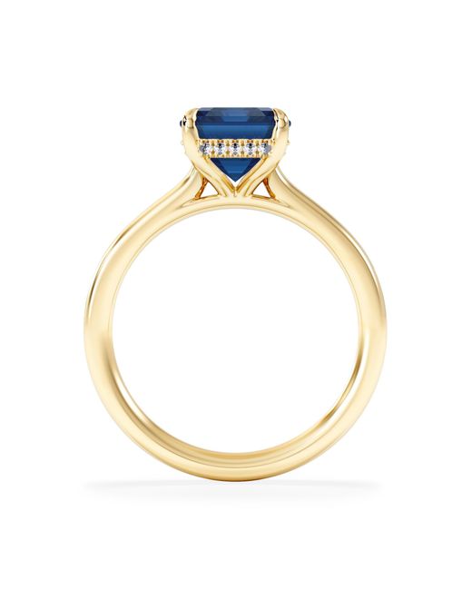 The Diamond Store Blue Amora Gem 2.50Ct Emerald Cut Lab Sapphire Hidden Halo Engagement Ring