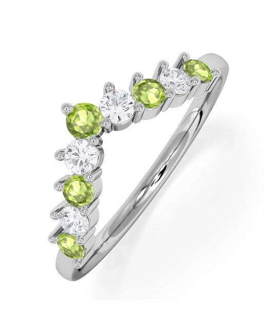 The Diamond Store White Starlit Peridot And Lab Diamond Wishbone Ring