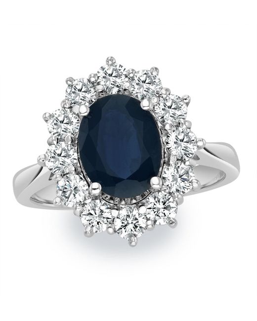 The Diamond Store Blue Sapphire 2.3Ct And Diamond 1Ct Cluster Ring