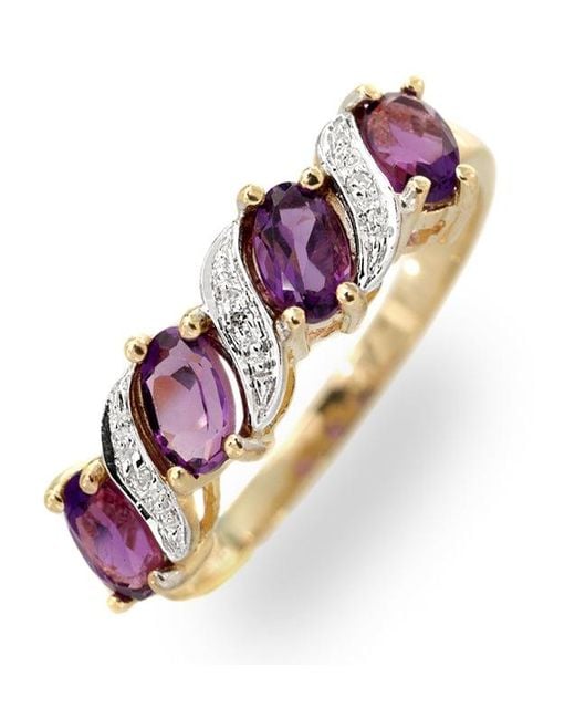 The Diamond Store Multicolor Amethyst 0.74Ct And Diamond 9K Ring